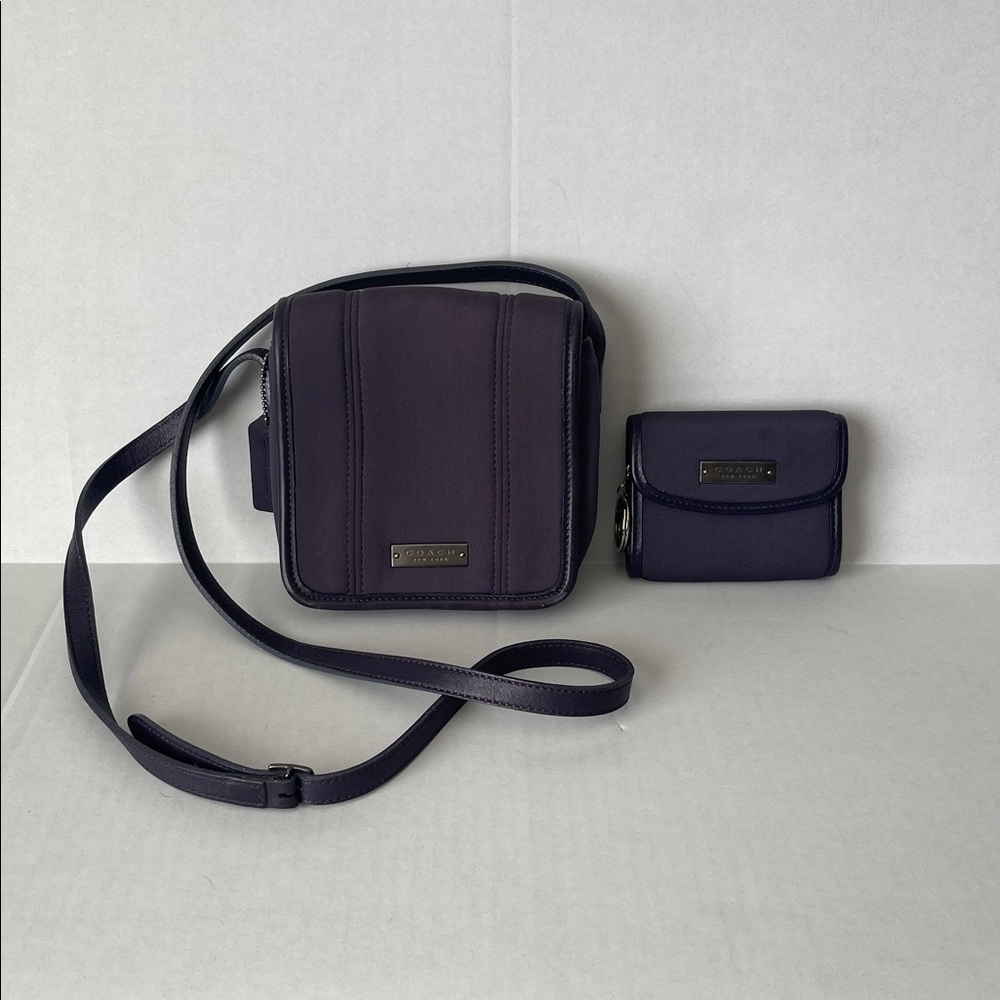 Vintage Coach Neoprene Crossbody Mini Messenger Bag and Coin Wallet Italy